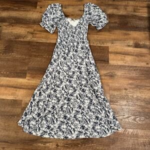 Abercrombie & Fitch Floral Milkmaid Midi Dress Smocked Cottage Prairie Easter